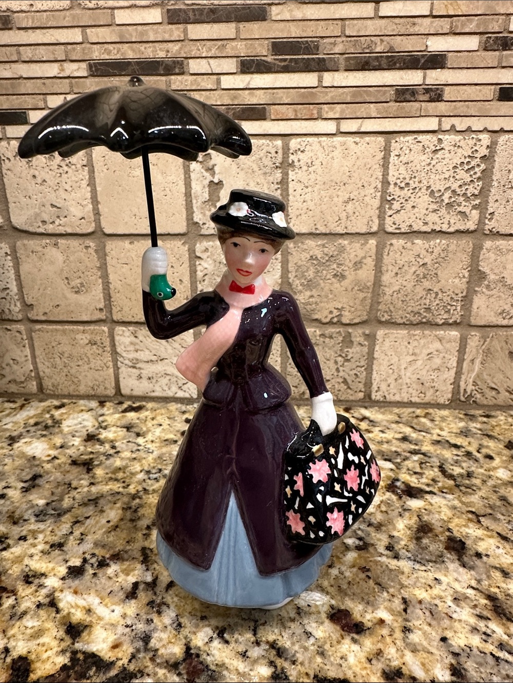 Disney Mary Poppins purple and Black Ceramic Figurine with Umbrella